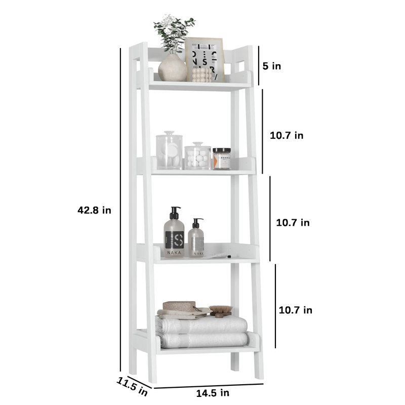 Store NEW 4-Tier Ladder Shelf, Shelf Spacesaver Open Wood Shelving Unit (White)